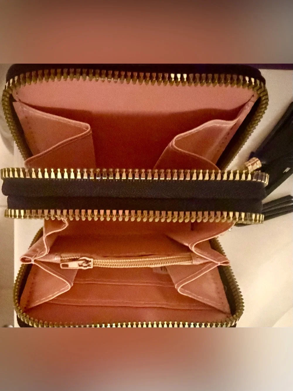 Black Embossed Double Zip Tassle Wallet with Tassels NEW